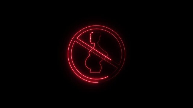 Neon No Pregnancy Icon. Stylish prohibition sign for black background
