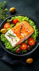 Delicious Grilled Salmon with Feta and Mediterranean Salad