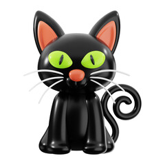 Black cat Halloween 3D rendering features a mischievous feline perfect for spooky festivities, ideas for Halloween Themed designs and graphics