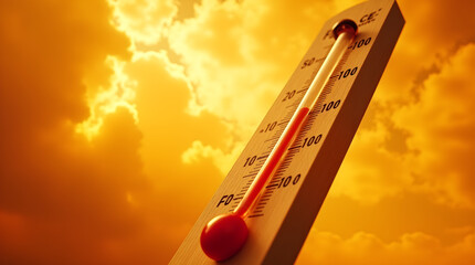 Dramatic Extreme Heatwave Thermometer High Temperature Orange Summer Sky Image