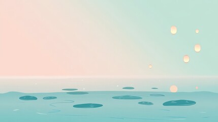 Serene Water Scene with Floating Lanterns - A Pastel Landscape Painting