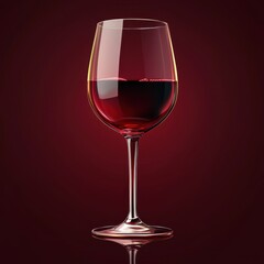 Elegant wine glass filled with red wine and realistic reflections