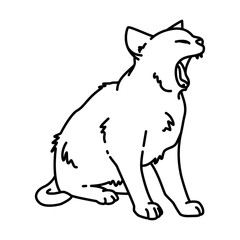 Cat yawning outline illustration. sleepy cat line illustration.