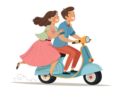 Couple riding scooter in joyful city adventure