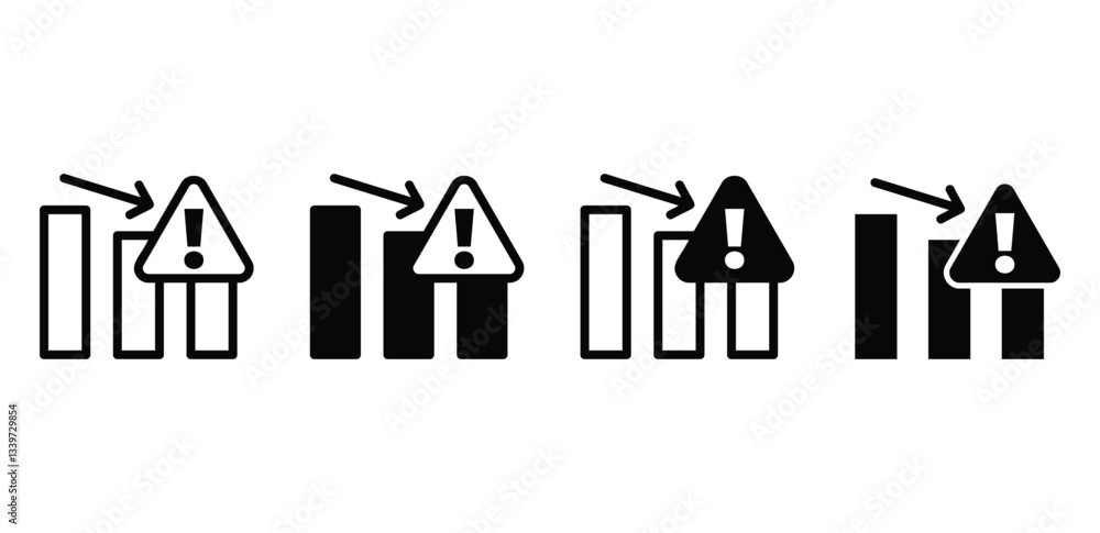 Poster risk reduction warning bar graph with alert triangles icons black and white color vector design illu