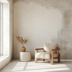 An elegant interior design with a comfortable wooden armchair