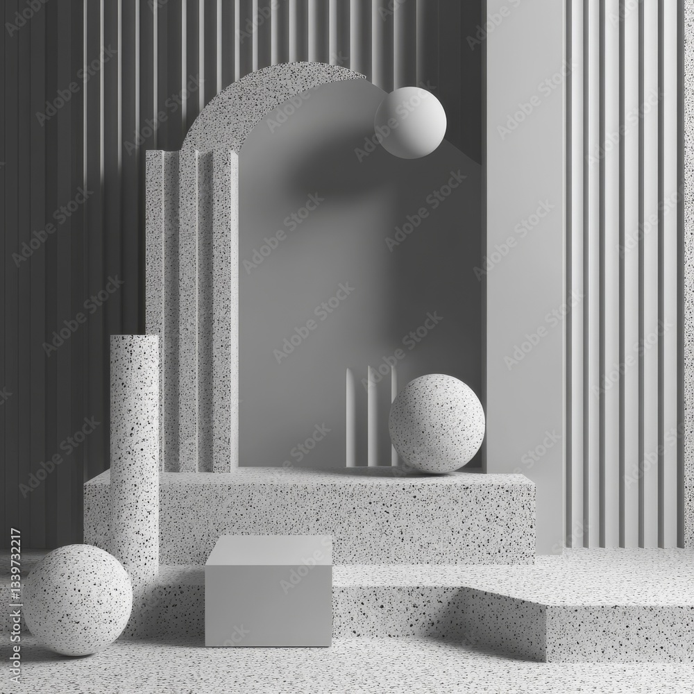 Fototapete geometric serenity: a minimalist composition of shapes and textures in a muted color palette with co