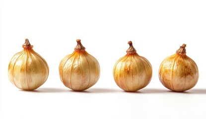 Obraz premium Four small, round, light-yellow, dried bulbs in a row