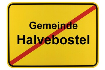 Illustration eines Ortsschildes der Gemeinde Halvebostel in Niedersachsen