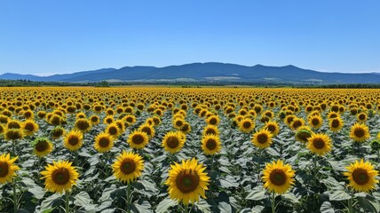 Obraz premium Vast Sunflower Field Under a Clear Blue Sky