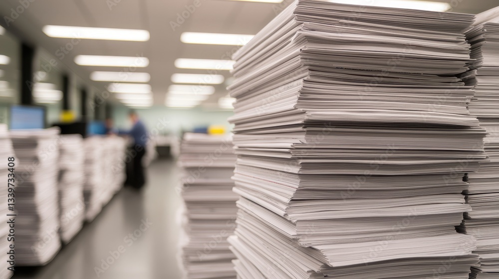 Aufkleber a stack of documents is prominently displayed in a modern office environment, highlighting the clutt