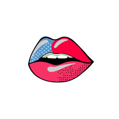 Colored hand drawn pop art lip illustration. Not AI