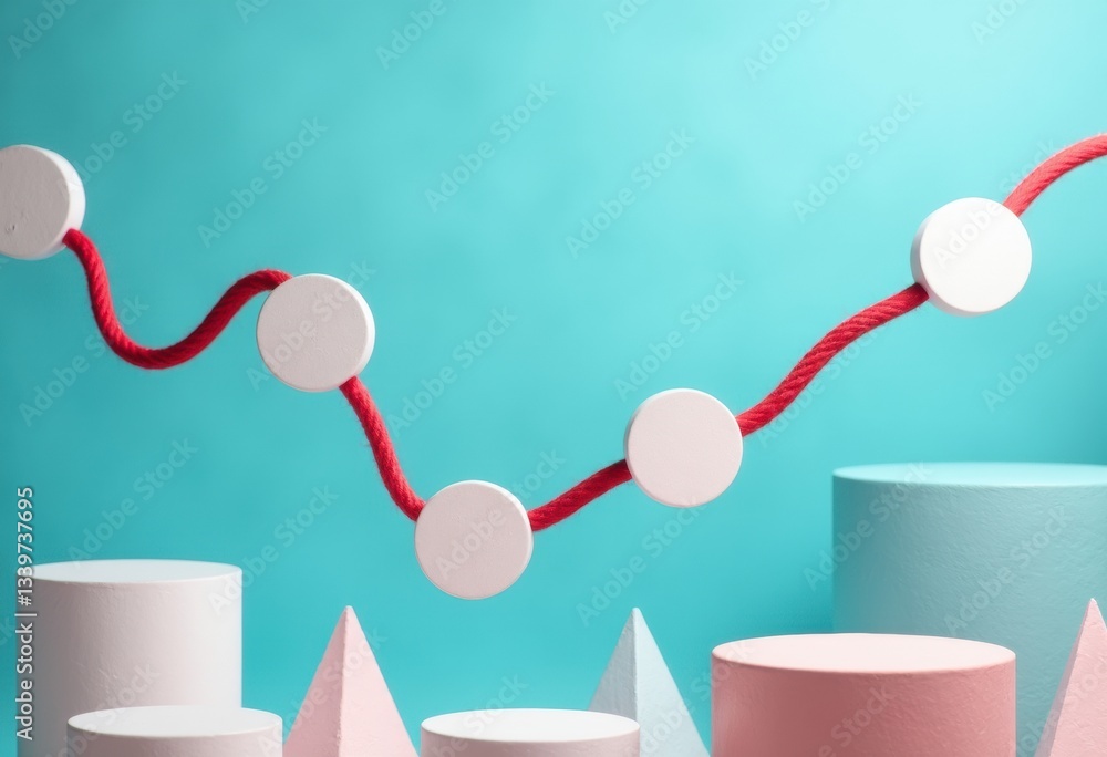 Aufkleber abstract geometric shapes with a red line graph on a turquoise background