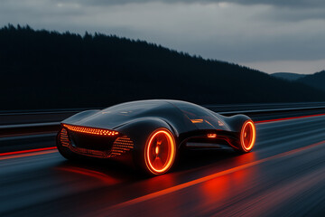 Sportwagen rast durch futuristischen Tunnel