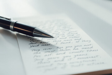 Fototapeta premium Close-Up of Pen on Handwritten Notes