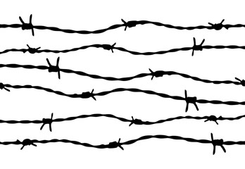 Barbed wire background. Vector fence illustration isolated on white background