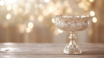 Silver Menorah on Wooden Table with Bokeh Lights, Perfect for Hanukkah, Religious Holidays, and Family Traditions, Ideal for Cultural Celebrations and Stock Imagery Related to Jewish Festivals