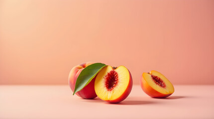 Fresh Juicy Peaches on Pink Background Vibrant Fruit Food Photography