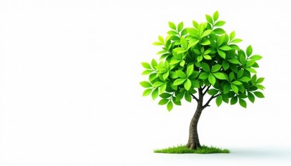 Fototapeta premium Delicate young tree, vibrant green leaves, isolated , green, picture