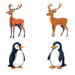 Christmas Icon Set - Deer, Penguin Illlustrations