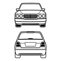 Two Car Outline Views: Rear and Front Vehicle Illustrations