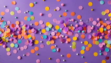Colorful Confetti on Purple Background - Party, Celebration, Birthday