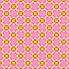 Symmetrical Floral Pattern with Vibrant Orange and Pink Flowers on Pink Background