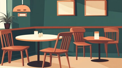 Cozy cafe corner, sunlit tables