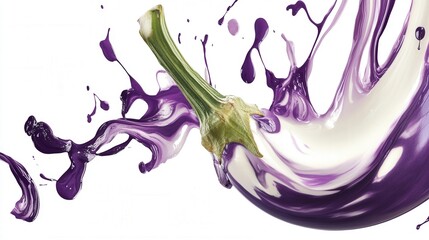 Fototapeta premium Abstract Purple Eggplant Art with Paint Splatter. Vibrant Food Art Design.
