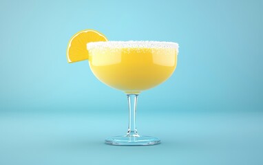 Frozen margarita with salt on the rim, isolated on a pastel blue background