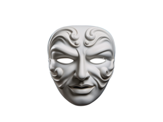 a white mask with swirls on it