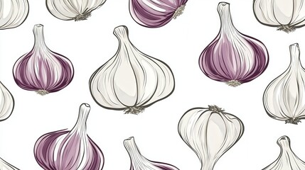 Elegant Garlic Pattern: Hand-Drawn Illustrations for Kitchen Decor