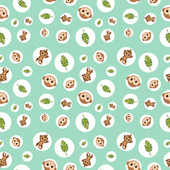Whimsical Cartoon Monkeys in Green Tropical Patterns