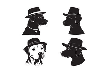 Stylish Dog Silhouettes Cool Hat-Wearing Canine Vector Set 