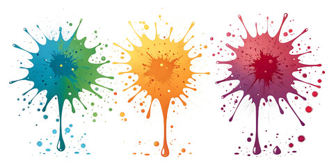 set of colorful paint explosion isolated on white background PNG. AI Generated 