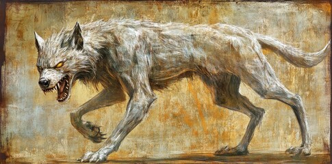 A Fierce Looking Predator Animal Painted Against a Textured Background