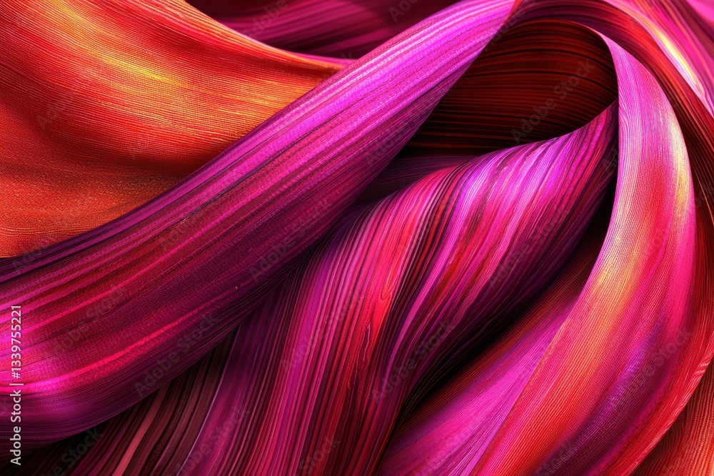 Poster abstract silk texture with vibrant gradient of pink, orange and red hues, flowing elegantly, creatin