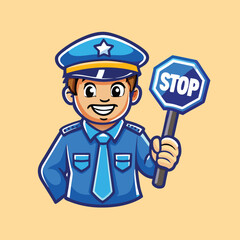 Police Officer in Uniform Directing Traffic with Stop Sign