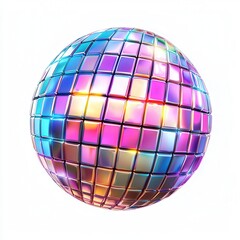 Sparkling disco ball with mirrored facets reflecting colorful lights