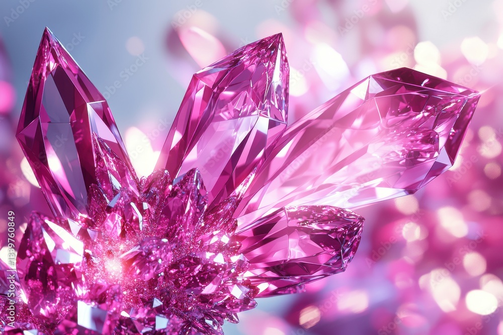 Aufkleber a dazzling display of a vibrant magenta crystal formation, illuminated with a soft, dreamy bokeh eff
