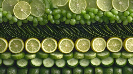 Vibrant Green Citrus & Grape Fruit Pattern