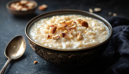 Creamy rice porridge topped with almonds