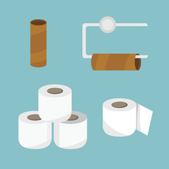 Toilet paper roll vector illustration on blue background. Restroom tissue paper set
