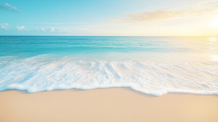 Obraz premium Golden Sunrise Over a Serene Tropical Beach with Gentle Waves 