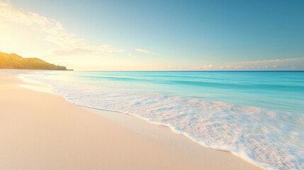 Obraz premium Golden Sunrise Over a Serene Tropical Beach with Gentle Waves 