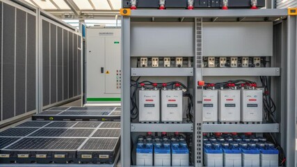 Renewable energy system combines solar panels and battery storage, ensuring consistent power supply and reducing reliance on traditional energy sources