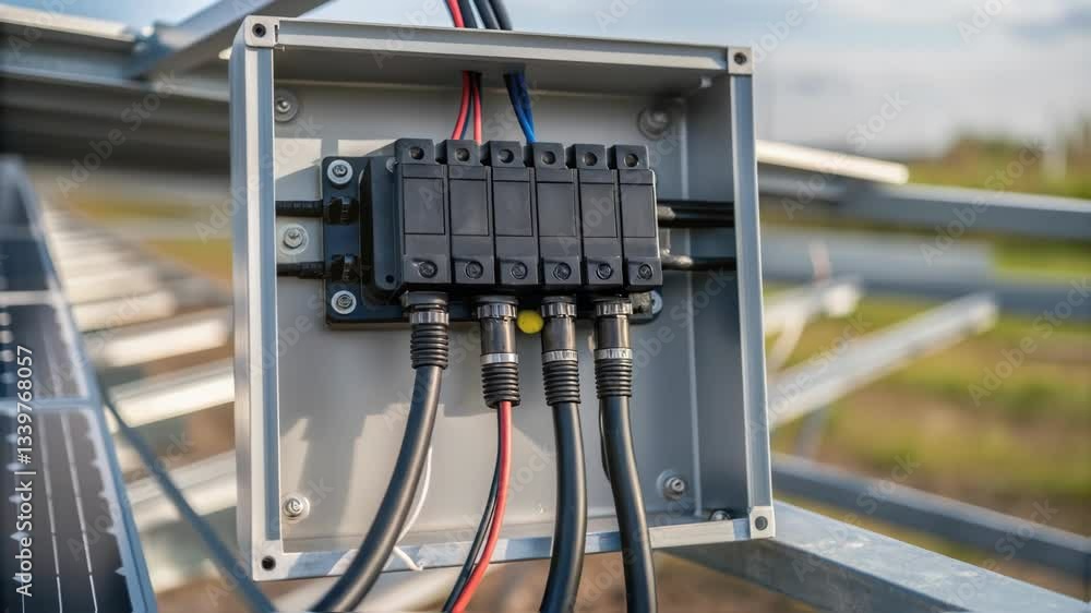 Aufkleber Multiple views of a solar panel connection box highlight the intricate wiring and components responsible for efficiently transferring generated power