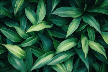 緑の葉が重なり合ったさまざまな植物と自然のテクスチャーを特徴とした近接視覚