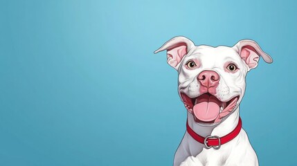 Fototapeta premium Joyful White Pit Bull Portrait Against a Light Blue Background