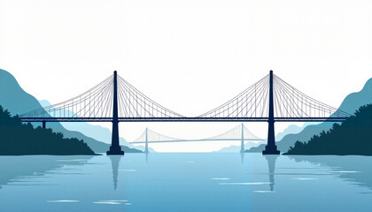 Fototapeta premium Geometric suspension bridge over calm water, modern design concept